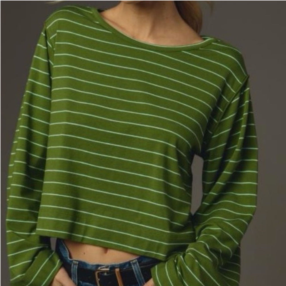 by Anthropologie NWT Green Striped Women's Top